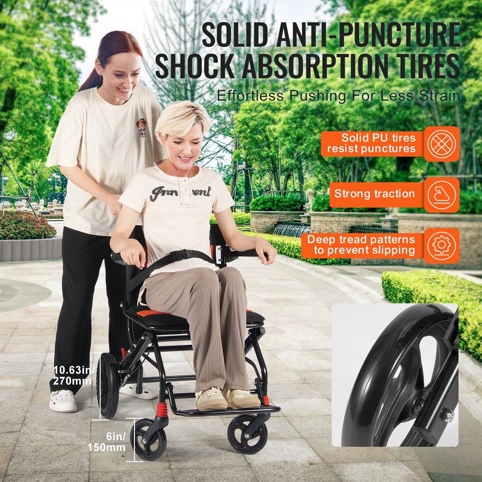Start2Finish VEVOR lightweight aluminum wheelchair with 18-inch seat, foldable design, flip-back arms, and self-locking brakes.