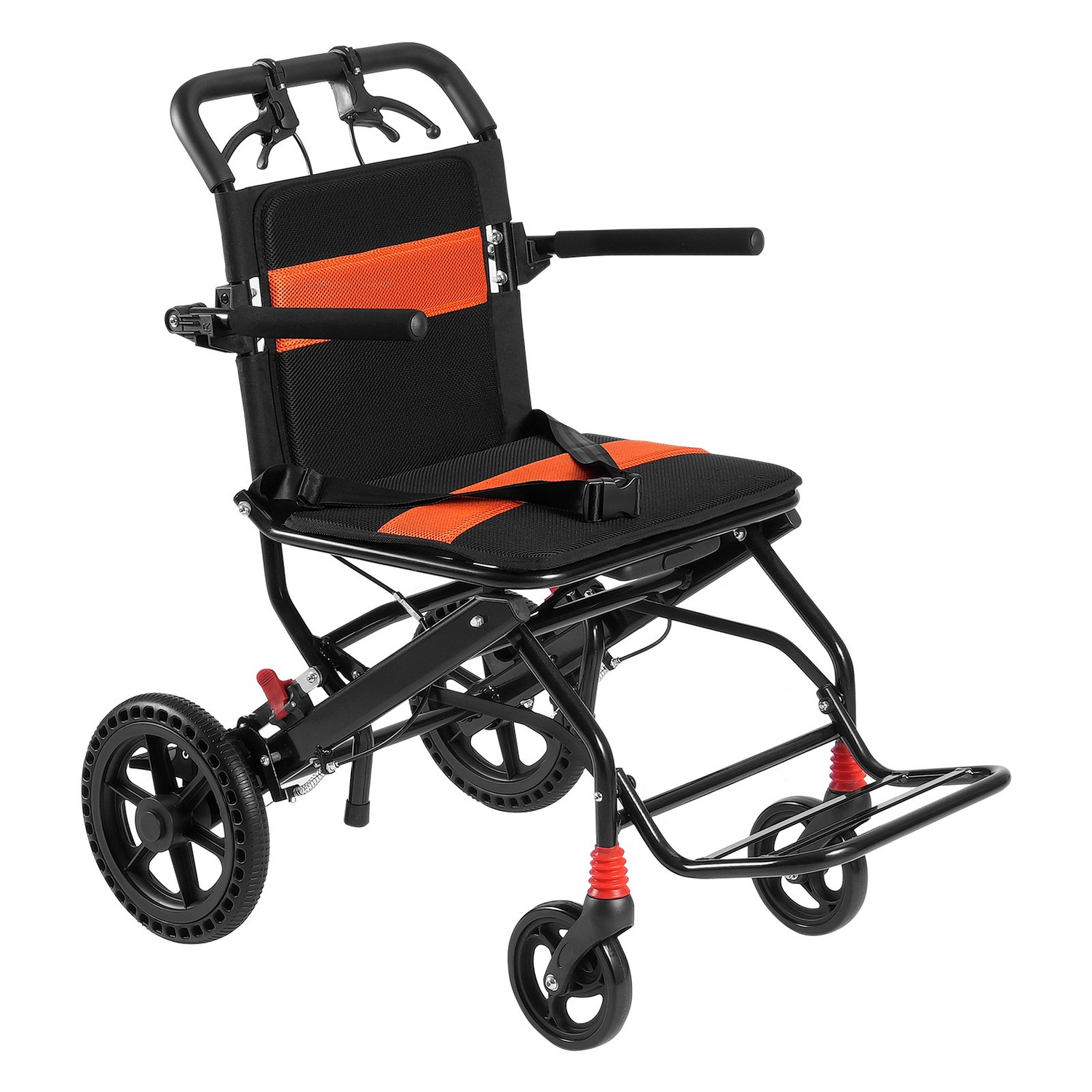 Start2Finish VEVOR lightweight aluminum wheelchair with 18-inch seat, foldable design, flip-back arms, and self-locking brakes.