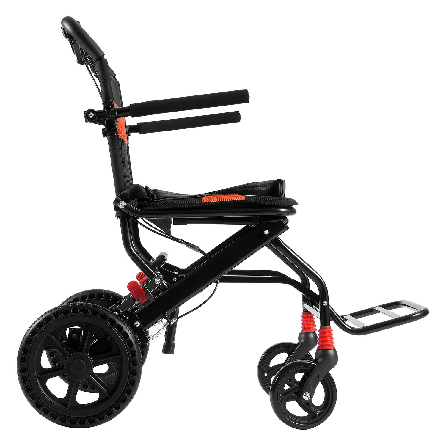 Start2Finish VEVOR lightweight aluminum wheelchair with foldable frame, 18-inch seat, flip-back arms, and self-locking brakes.