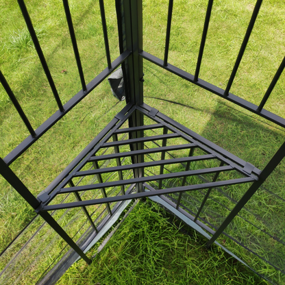 Gray metal outdoor gazebo canopy with roof and storage, ideal for patio and outdoor living spaces by Start2Finish.