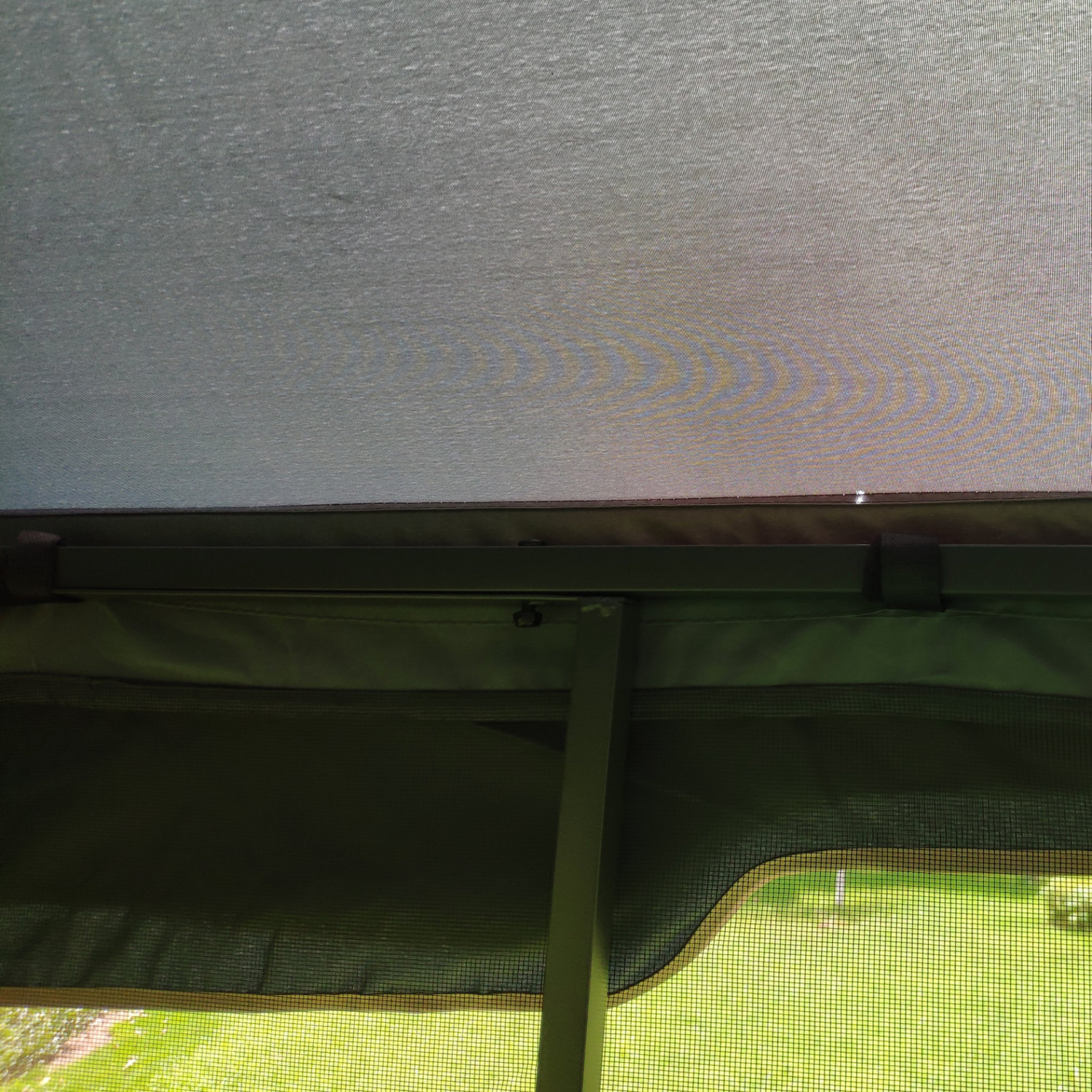 Gray metal outdoor gazebo canopy with roof and storage, ideal for patio and outdoor living spaces by Start2Finish