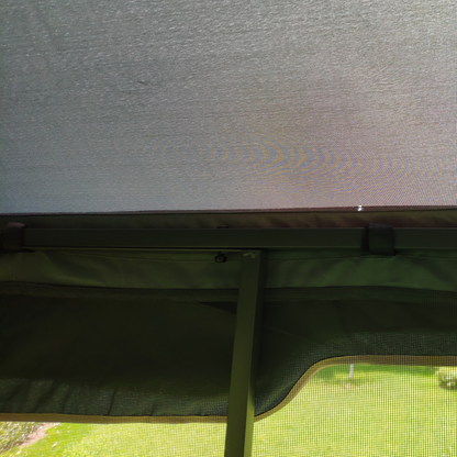 Gray metal outdoor gazebo canopy with roof and storage, ideal for patio and outdoor living spaces by Start2Finish