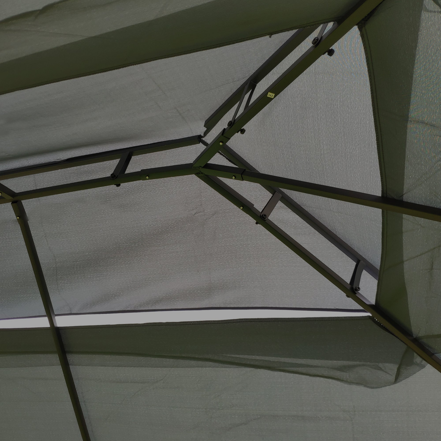 Gray metal outdoor gazebo canopy with roof and storage, ideal for patio and outdoor living spaces, by Start2Finish.