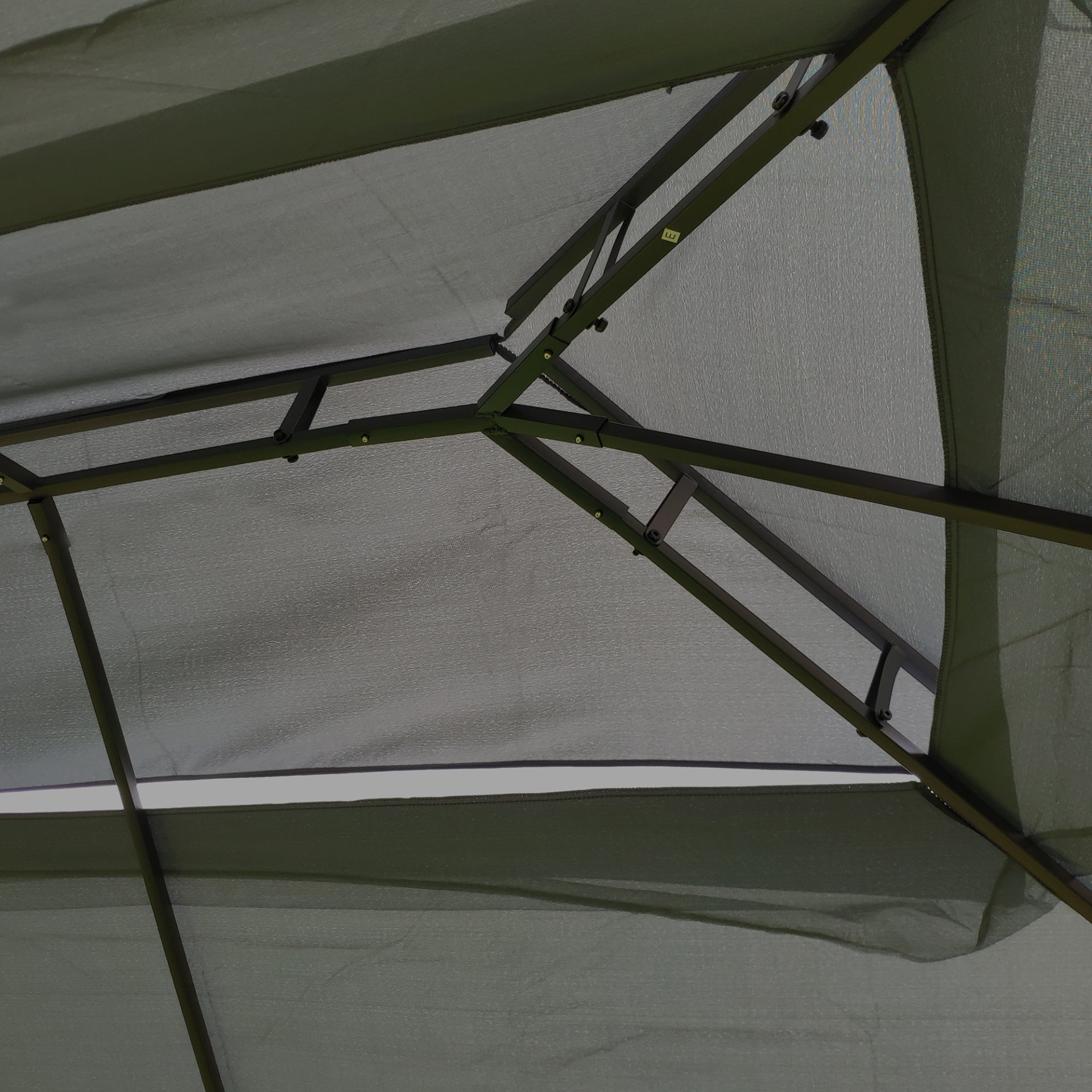 Gray metal outdoor gazebo canopy with roof and storage, ideal for patio and outdoor living spaces, by Start2Finish.