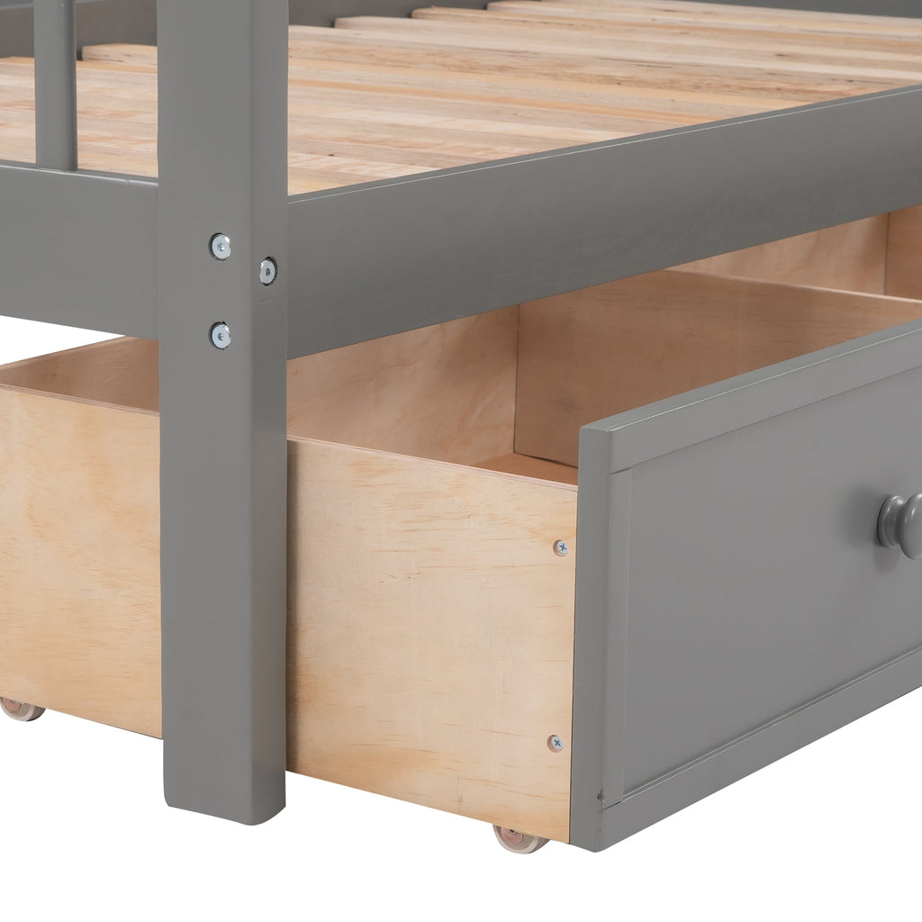 Stairway Twin-Over-Twin Bunk Bed with Three Drawers for Bedroom, Dorm