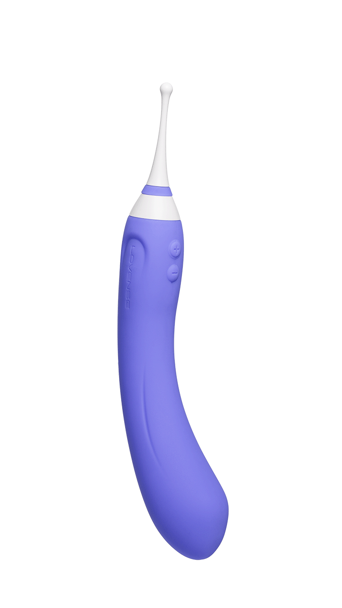 Start2Finish Lovense Hyphy dual-end stimulator with curved G-spot and clitoral attachments, designed for intimate pleasure.