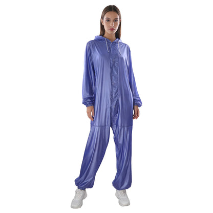 Adults One Piece Full-body Hooded Raincoat Hood with Drawstring Front Button And Zipper One-piece Waterproof Jumpsuit Workwear