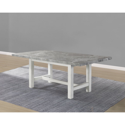 Start2Finish Canova gray marble top dining table with sleek modern design and sturdy wooden legs.