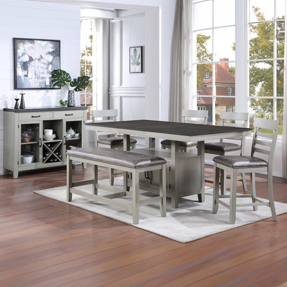 Start2Finish Hyland 7-piece dining set with matching server, featuring a wooden table and six chairs for a modern dining room.