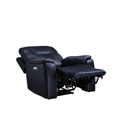 Start2Finish Lexington Power Media Recliner in dark fabric with padded armrests and built-in cup holders.
