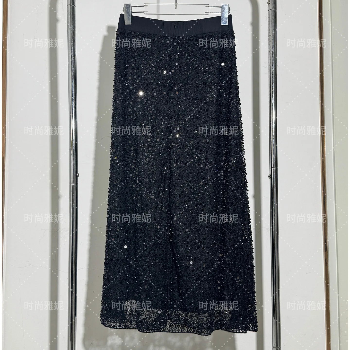 Fashion Heavy Sequin Beaded Cardigan Jacket for Women Slim Fit Bodycon Mid-Length Skirt Trendy Long Sleeve Coat