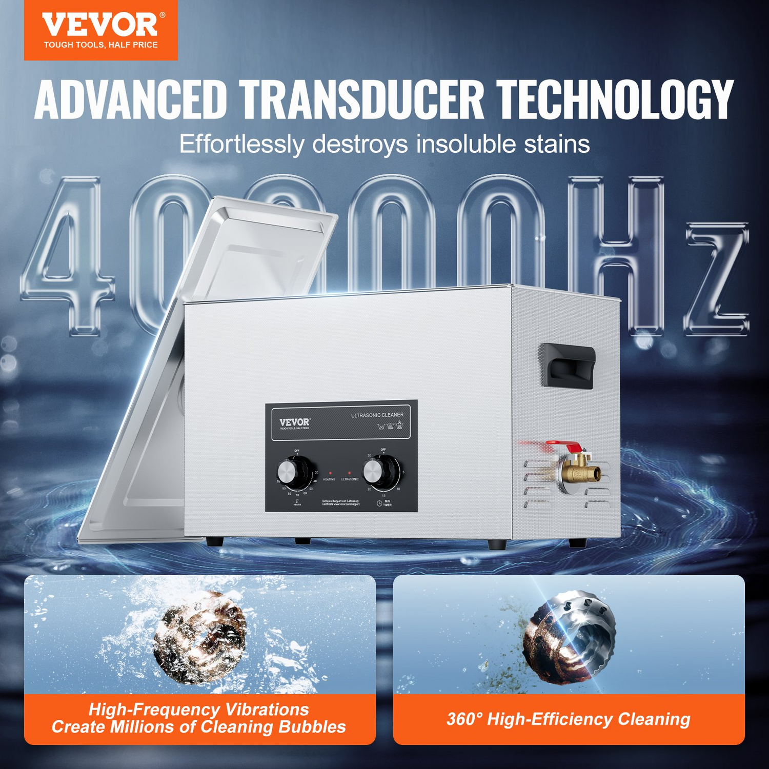 Start2Finish VEVOR 30L ultrasonic cleaner with digital display, heater, timer, and basket for cleaning lab tools, metal parts, and auto parts.