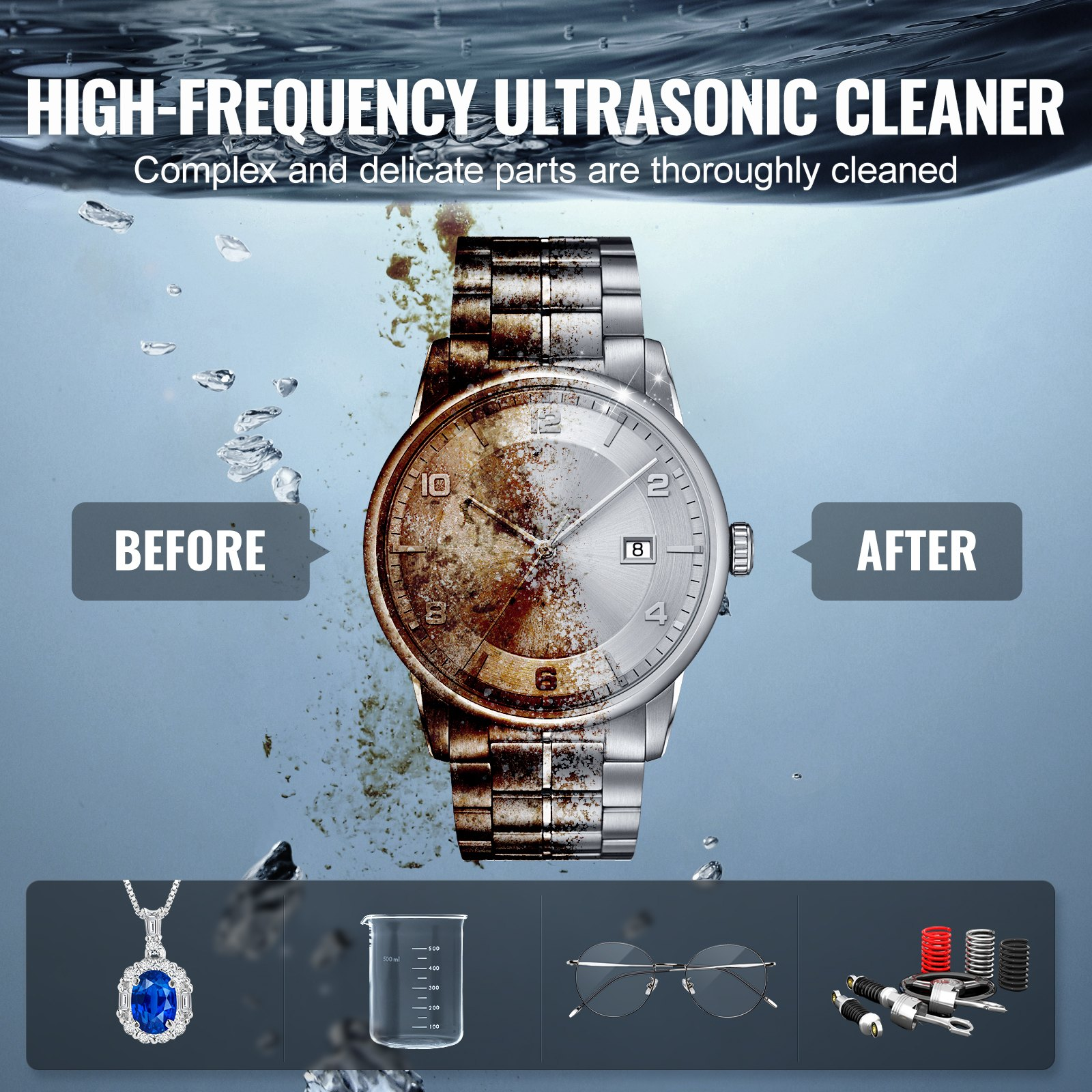 Start2Finish VEVOR 30L ultrasonic cleaner with digital controls, heater, timer, basket, for cleaning lab tools, metal parts, and auto parts.