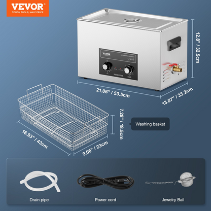 Start2Finish VEVOR 30L ultrasonic cleaner with digital controls, heater, timer, and basket for cleaning lab tools, metal parts, and auto components.