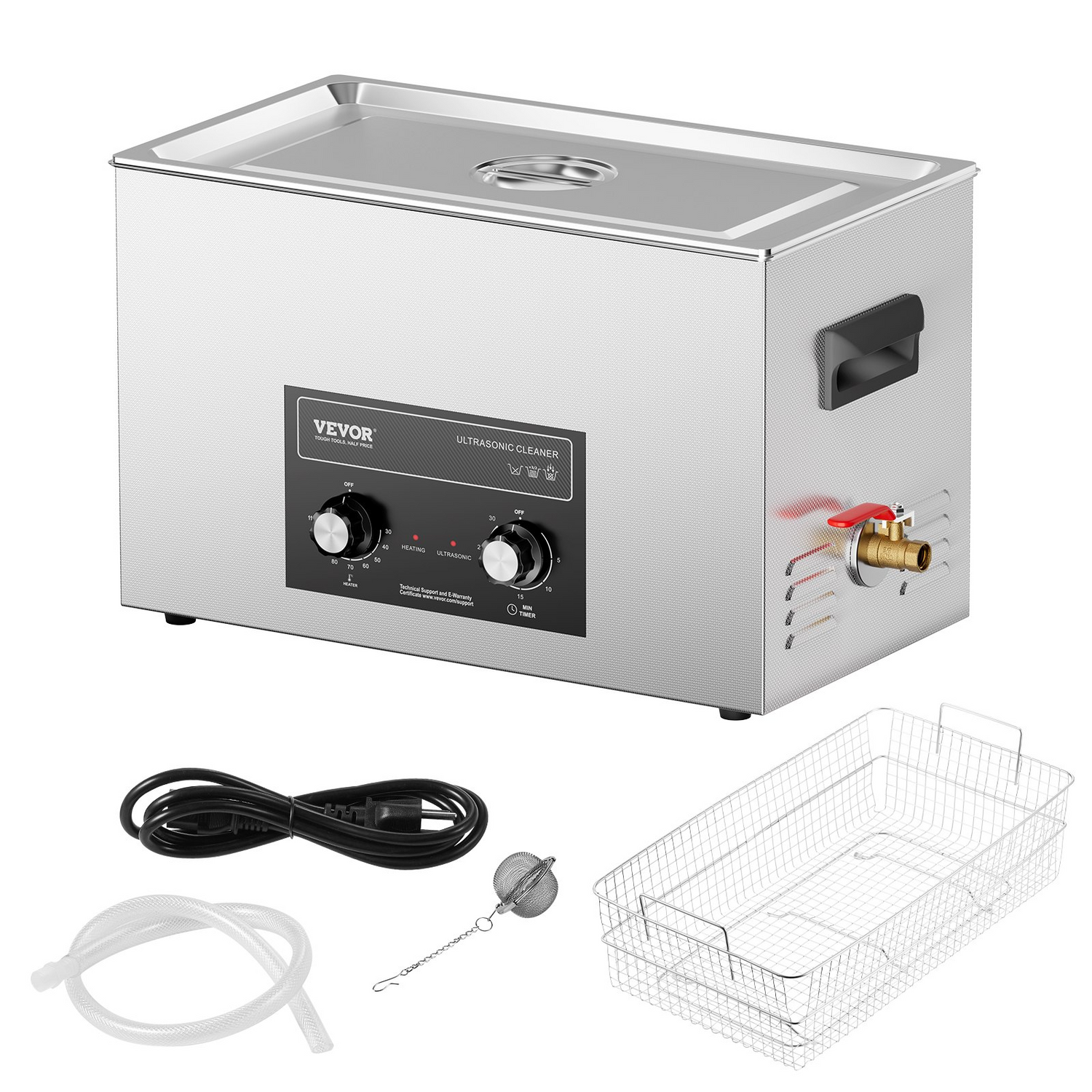 Start2Finish VEVOR 30L ultrasonic cleaner with heater, timer, and basket; professional digital sonic cavitation machine for lab and auto parts.