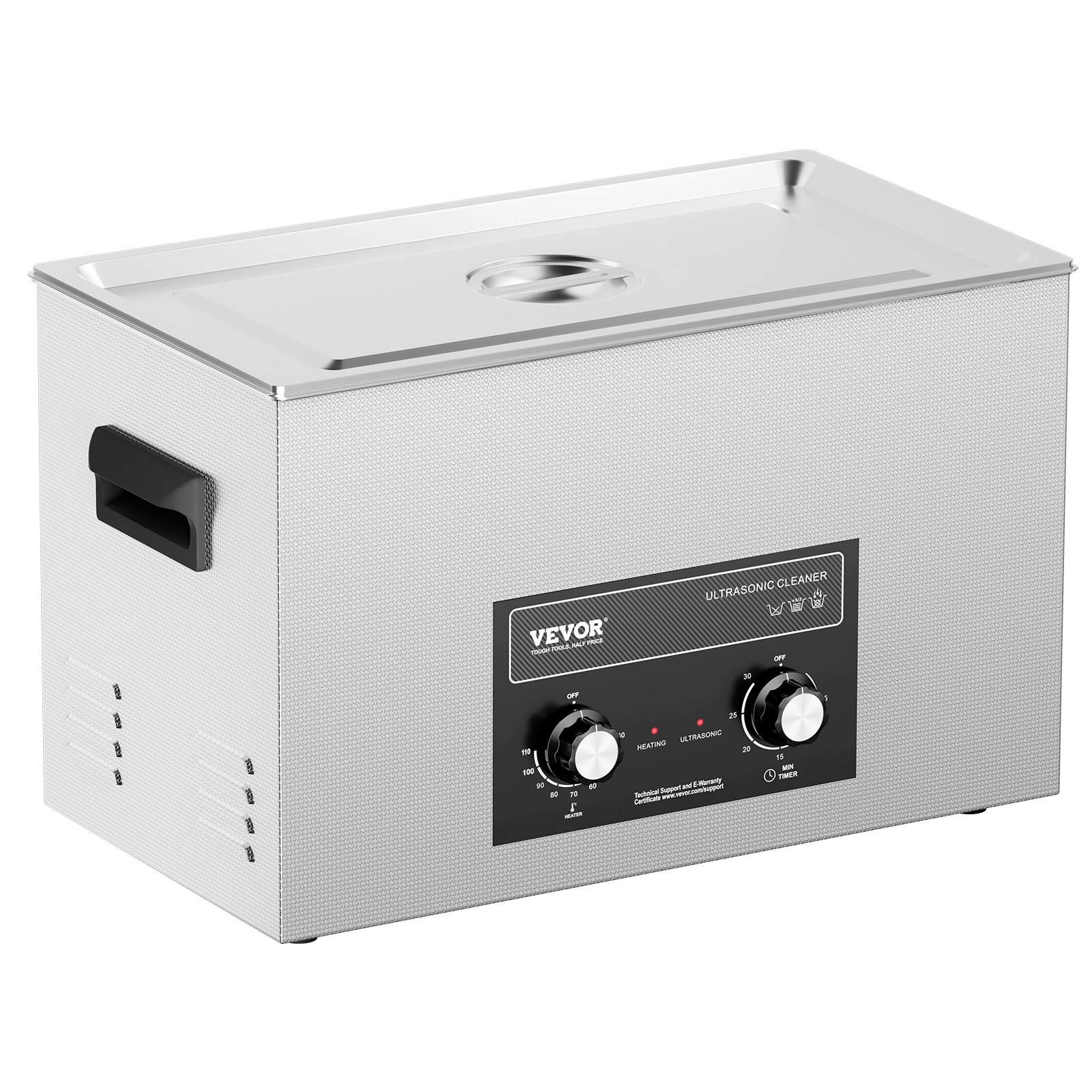 Start2Finish VEVOR 30L ultrasonic cleaner with heater, timer, and basket for cleaning lab tools, metal parts, and auto engine components.