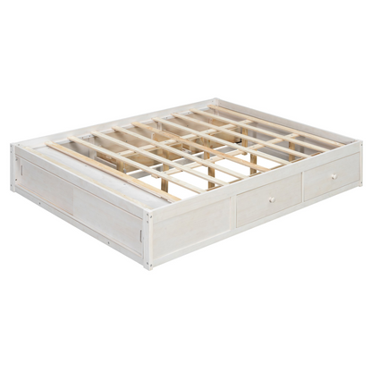 Start2Finish platform bed frame with solid wood and MDF, featuring four storage drawers, footboard cubby, and headboard for bedroom.