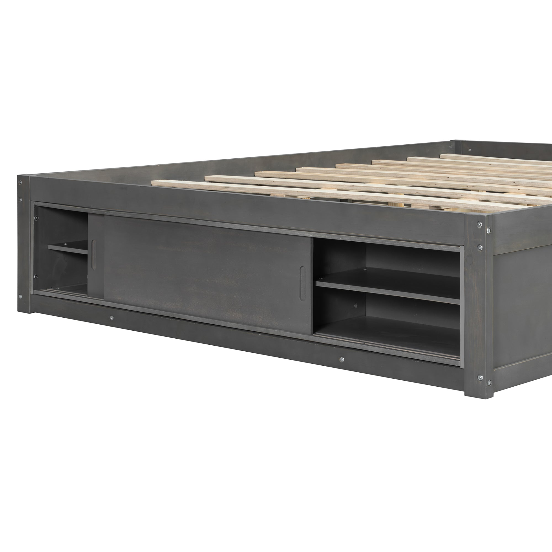 Start2Finish platform bed frame with solid wood and MDF, four storage drawers, footboard cubby, and headboard for bedroom or guest room