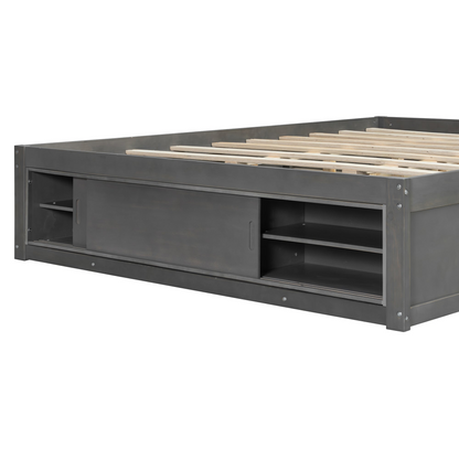 Start2Finish platform bed frame with solid wood and MDF, four storage drawers, footboard cubby, and headboard for bedroom or guest room