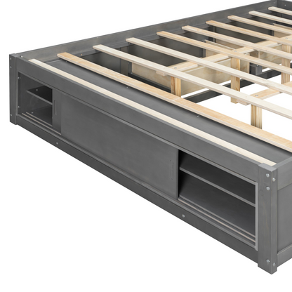 Start2Finish platform bed frame with solid wood and MDF, featuring four storage drawers, footboard cubby, and headboard.