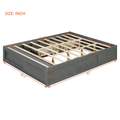 Start2Finish wooden platform bed frame with headboard, footboard, four storage drawers, and cubby for bedroom or guest room.