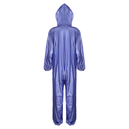 Adults One Piece Full-body Hooded Raincoat Hood with Drawstring Front Button And Zipper One-piece Waterproof Jumpsuit Workwear