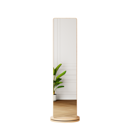 Start2Finish rotating full-length mirror with coat rack, rubber wood frame, natural finish, and 360° rotation for bedroom or entryway.