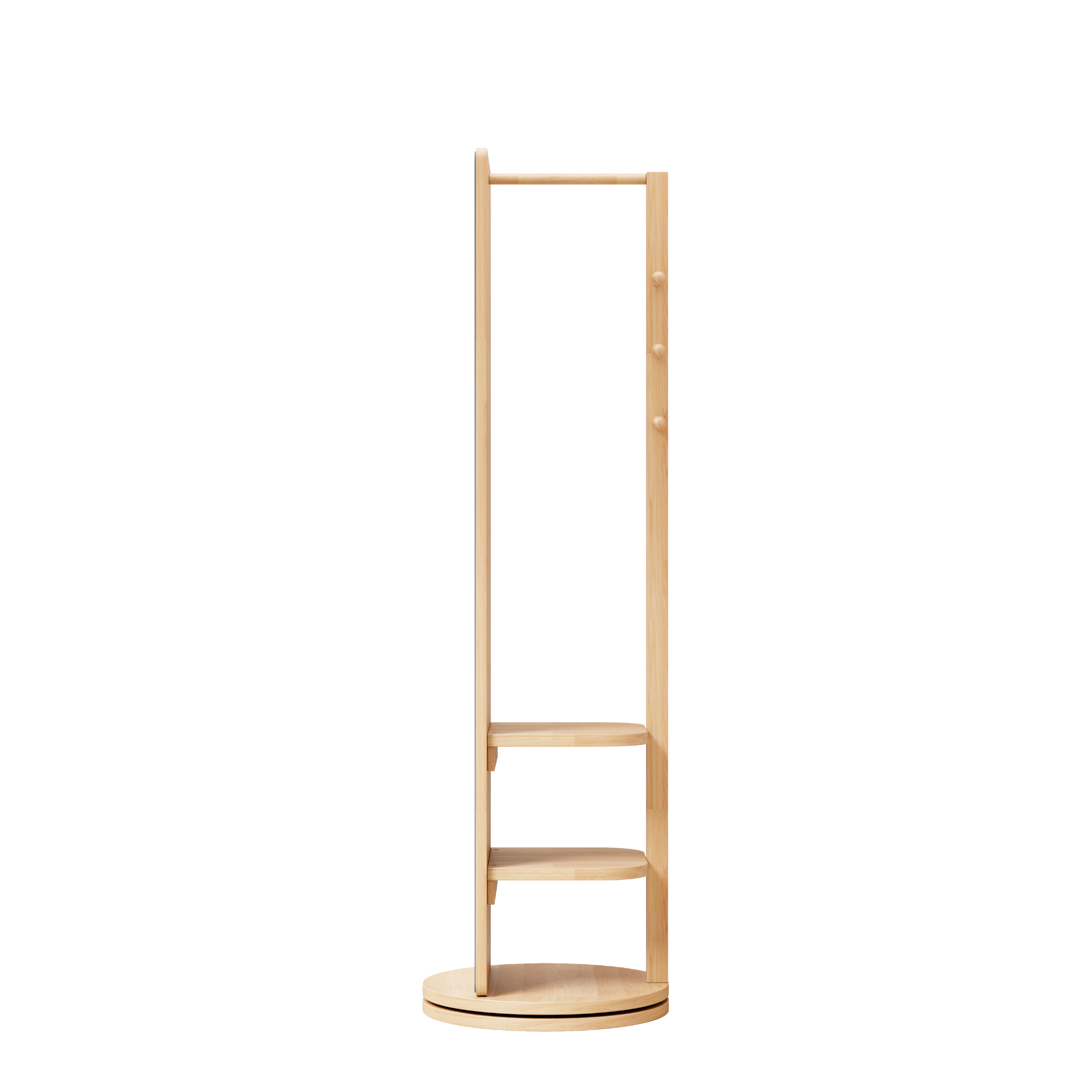 Start2Finish rotating full-length mirror with coat rack, rubber wood frame, natural finish, and 360° rotation for bedroom or entryway.