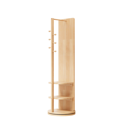 Start2Finish rotating full-length mirror with coat rack, rubber wood finish, and 360° rotation for bedroom and entryway use.