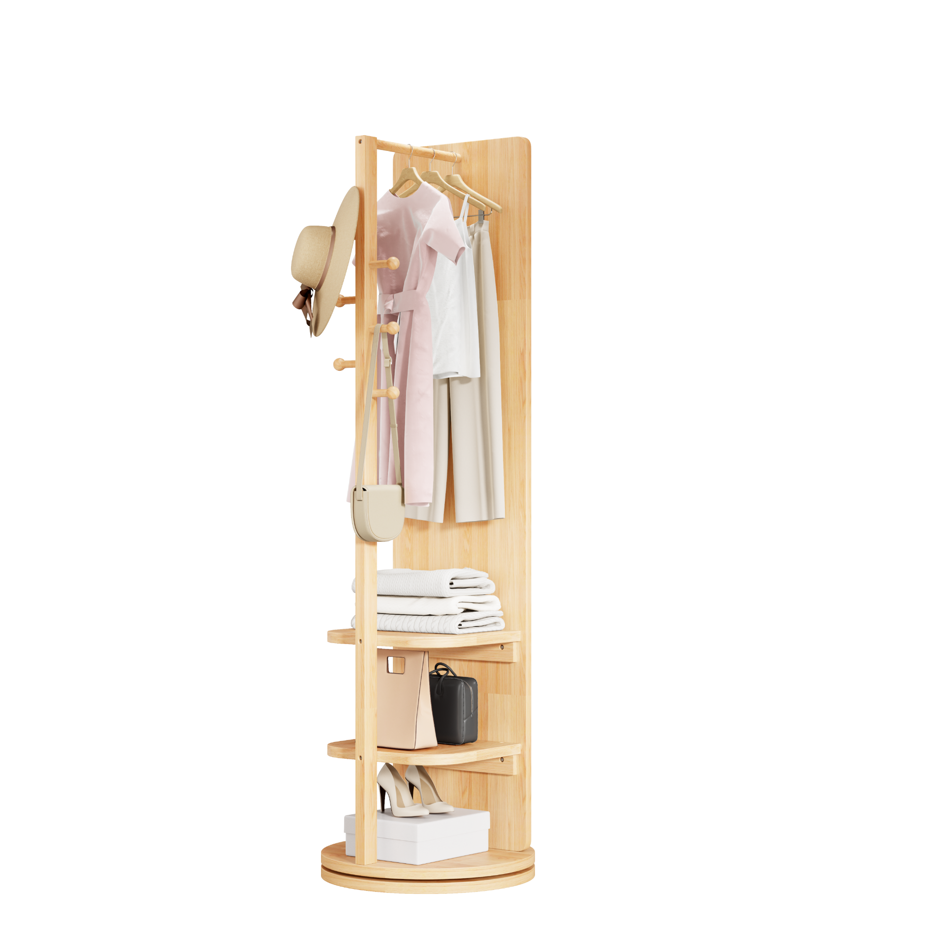 Start2Finish rotating full-length mirror with coat rack, rubber wood frame, 360° rotatable, ideal for bedroom, entryway, dressing area