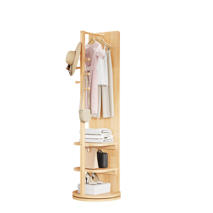 Start2Finish rotating full-length mirror with coat rack, rubber wood frame, 360° rotatable, ideal for bedroom, entryway, dressing area