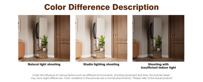 Start2Finish rotating full-length mirror with coat rack, natural rubber wood, 360° rotation, ideal for bedroom or entryway storage.