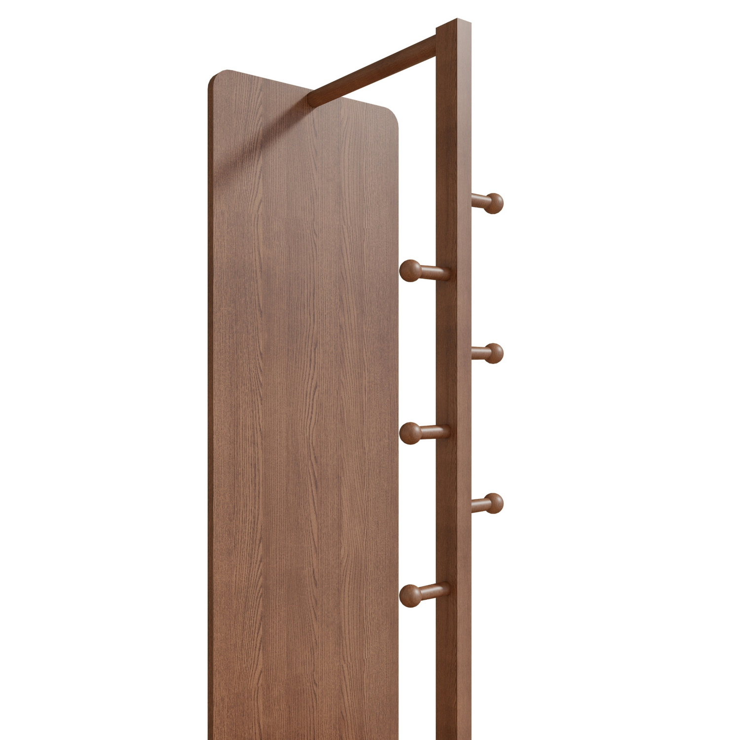 Start2Finish rotating full-length mirror with coat rack, natural rubber wood, 360° rotation, suitable for bedroom and entryway.