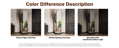 Start2Finish rotating full-length mirror with coat rack, rubber wood frame, natural finish, and 360° rotation for bedroom or entryway.