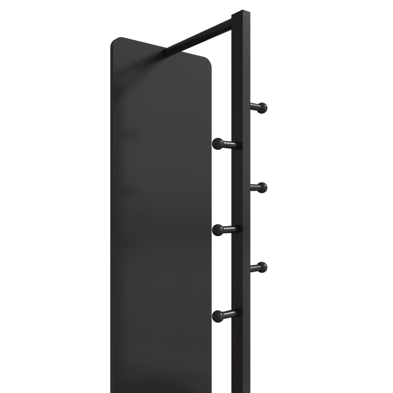 Start2Finish rotating full-length mirror with coat rack, natural rubber wood, and 360° rotation for bedroom or entryway decor.
