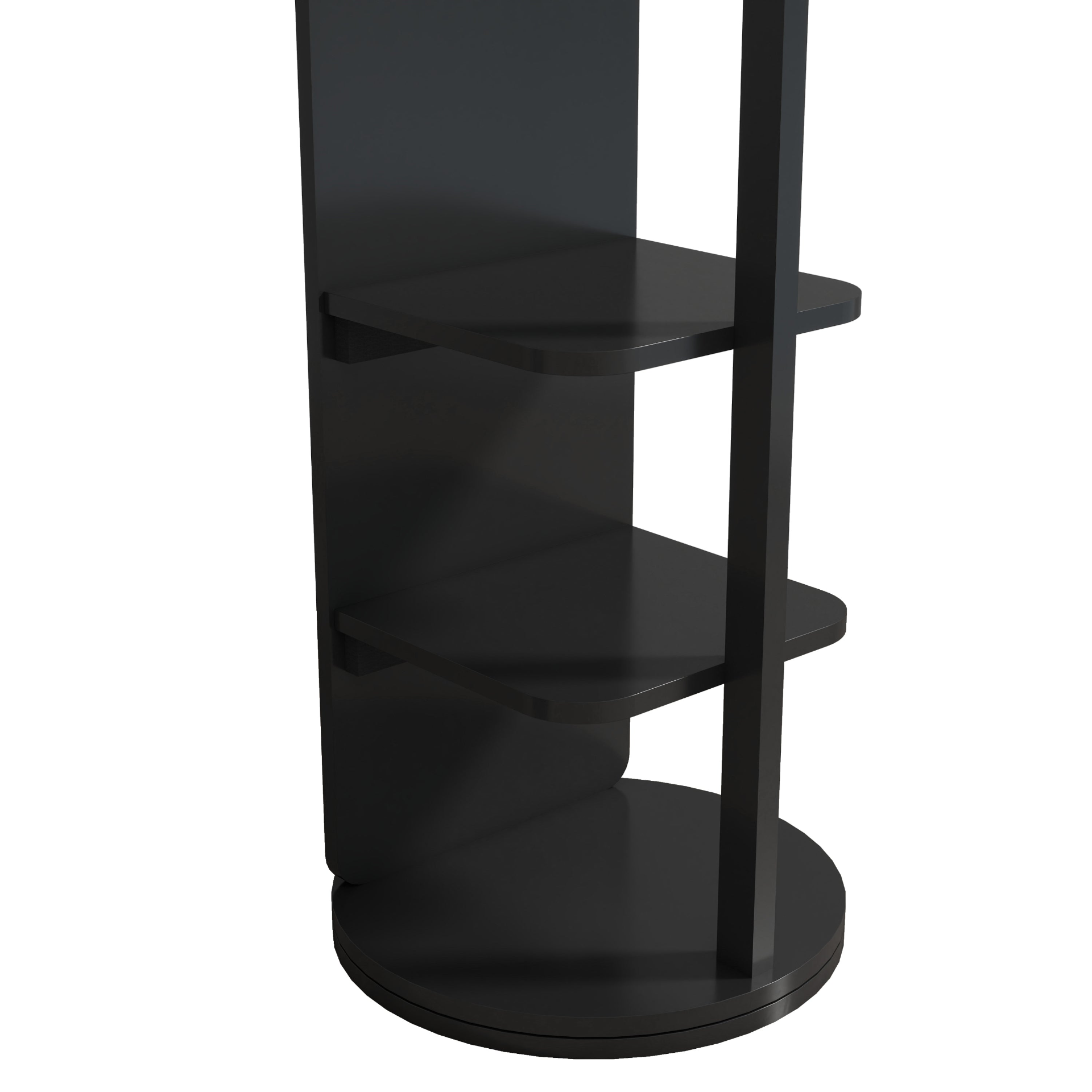 Start2Finish rotating full-length mirror with coat rack, rubber wood frame, and storage for bedroom or entryway.