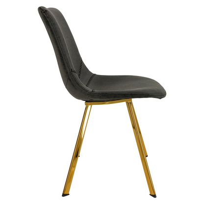 Pair of Markley Modern Leather Dining Chairs with gold metal legs, featuring sleek black upholstery and contemporary design.