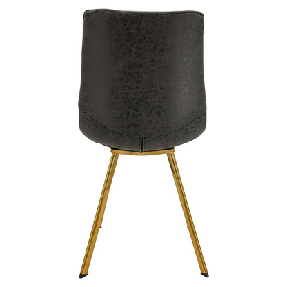 Set of 2 Markley modern leather dining chairs with gold legs, showcasing sleek design and plush upholstery.