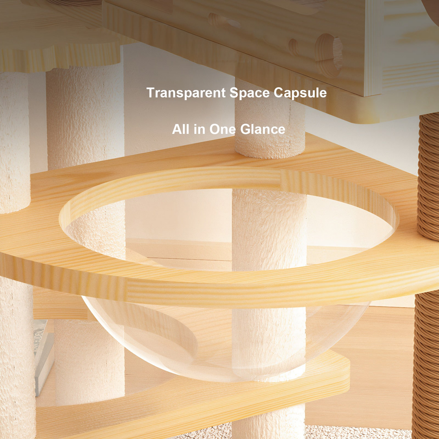 Modern 66.9-inch wood cat tree tower with multiple levels, sisal scratching posts, acrylic hammock, and top perch for indoor cats.