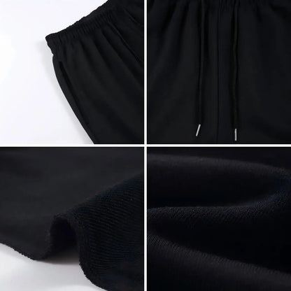 Boston Letter Est 1997 Women T-Shirt Set Drawstring Wide-Leg Short Pants Summer Pocket Black Pant Cotton Breathable Crop T Shirt