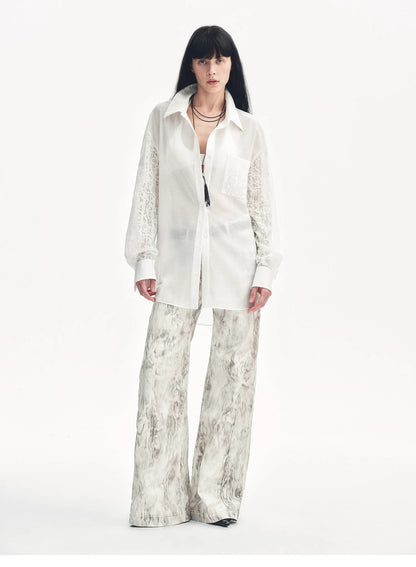 "Phantom" original snake print flared denim trousers