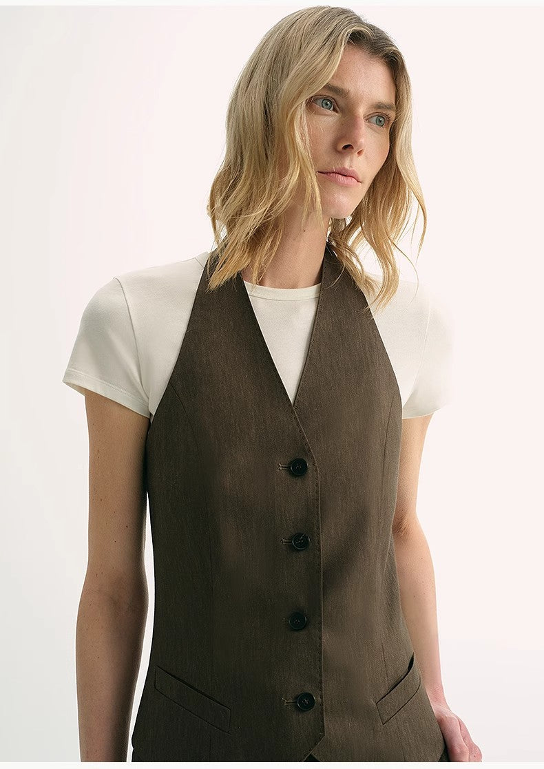 Classic old money style cool feeling silk linen halterneck sleeveless