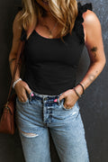 Solid Ruffle Straps Scoop Neck Tank Top