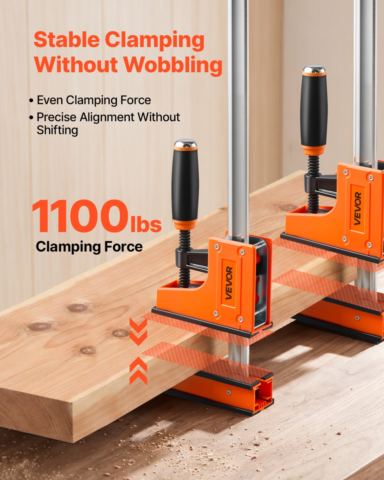 Start2Finish VEVOR wood and metalworking bar clamps, 24" and 31", with soft rubber pads and ergonomic handles for secure holding.