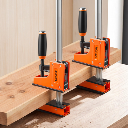 Start2Finish VEVOR woodworking bar clamps, 24" and 31" F clamps with rubber pads, ergonomic handles, and 1100 lbs load capacity.