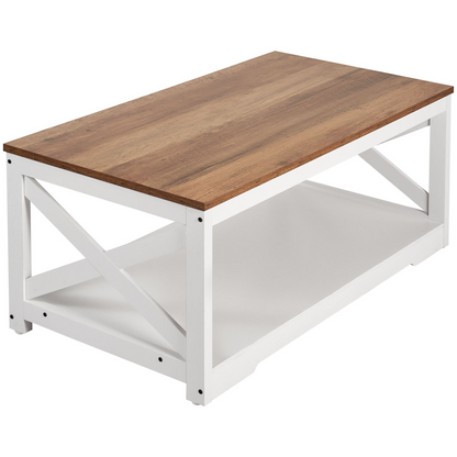 Start2Finish VEVOR farmhouse coffee table set with two end tables, industrial style, featuring built-in charging stations for living room or office.