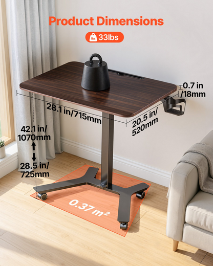 Start2Finish VEVOR adjustable standing desk on casters, with foot pedal lift, small computer workstation, and hook for home office use