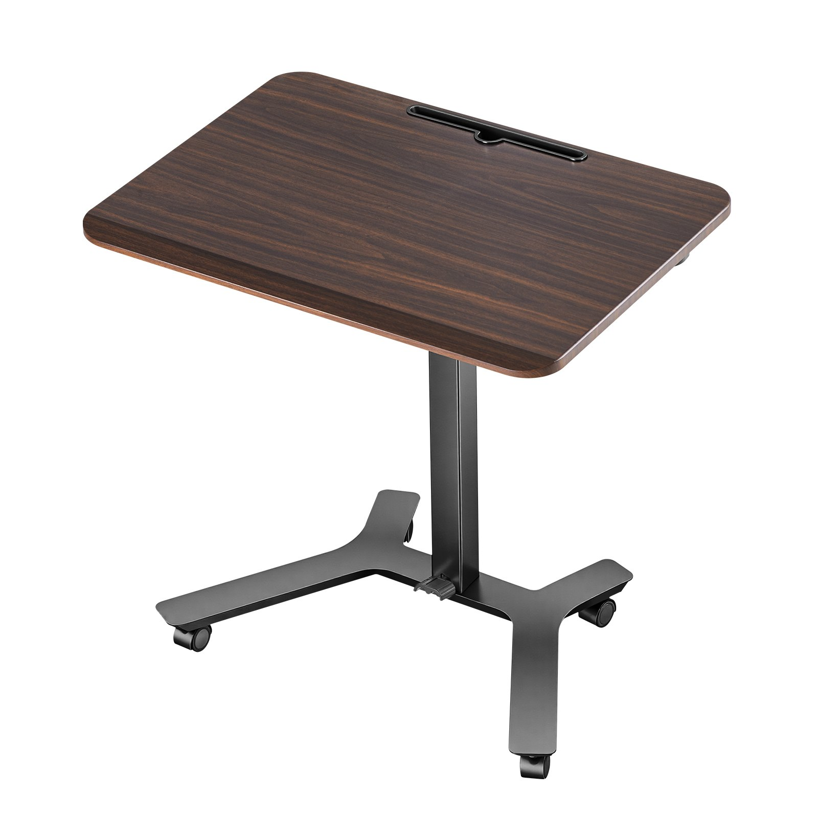 Start2Finish VEVOR adjustable standing desk with casters, pneumatic lift, hook, and foot pedal for home office workstations.
