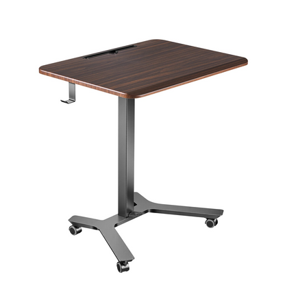 Start2Finish VEVOR adjustable standing desk with wheels, small computer workstation, foot pedal lift, and hook for home office use.