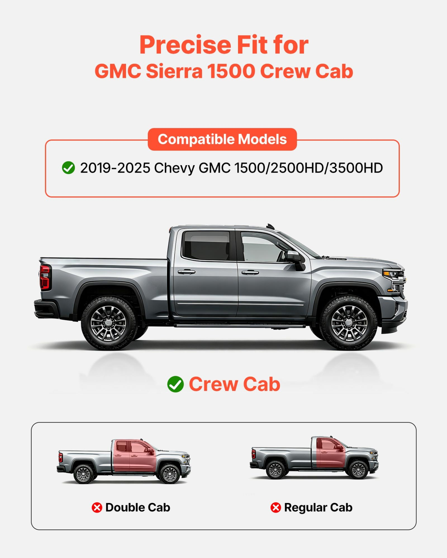 Vevor black carbon steel running boards for Chevy GMC 1500/2500HD/3500HD crew cab, non-slip surface, rustproof coating, 3-inch side steps